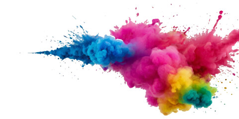 Vector watercolor rainbow multicolor splatter design background. Multicolored rainbow explosion of cloud powder paint holi decoration isolated on transparent background