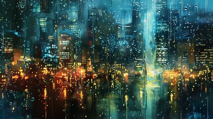 City Lights Through Rain Window