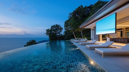 Fototapeta premium A large house with a pool and a patio