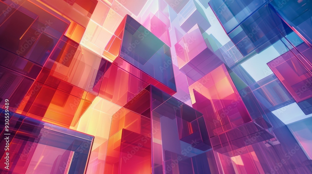Poster light and cubes modern abstract structure