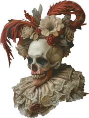 Naklejka premium Skeleton in a Gothic jester costume on Transparent Background