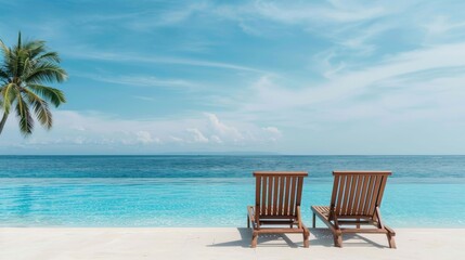 Obraz premium A pool with a white umbrella and a palm tree in the background