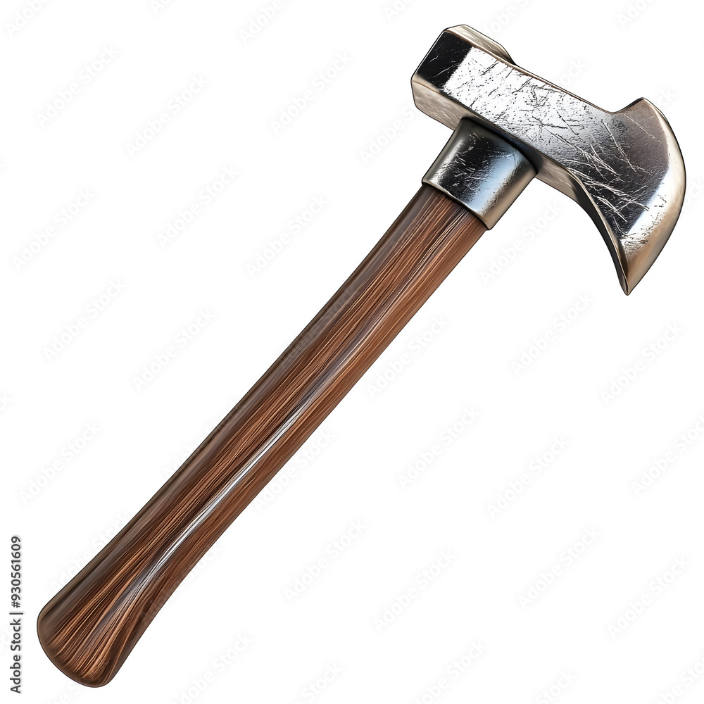 Poster 3d rendering of a metallic hammer tool element isolated on a clean white background the hammer has a