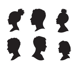 Set man and woman head icon silhouette. Male and female avatar profile sign, face silhouette logo – stock vector