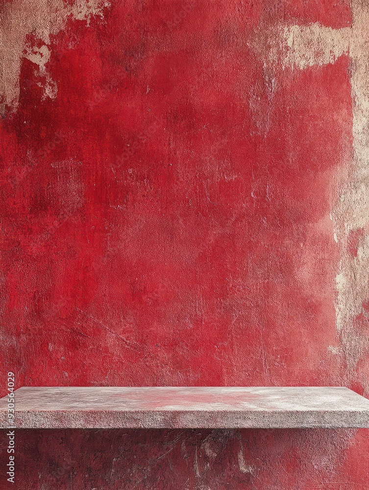 Poster empty red old textured background and stand display or shelf with studio for showing or design chris