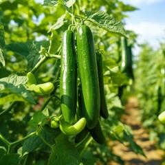 illustration of green cucumber pepper in the plant Spicy condiment, Generative ai