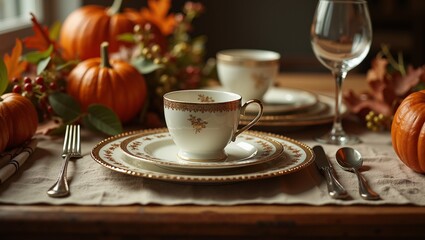 Fototapeta premium Elegant Autumn Place Setting with Pumpkins