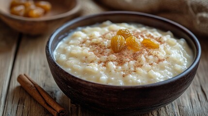A comforting bowl of Arroz con Leche, the classic Latin American dessert, with creamy rice pudding cooked to perfection.