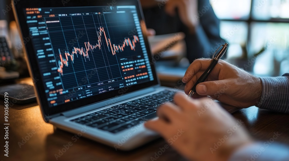 Poster a financial advisor discussing money management strategies with a client, using charts and graphs to