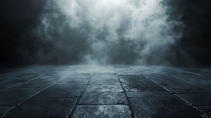 Texture dark concrete floor with mist or fog.