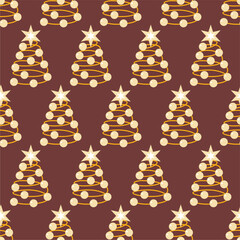 Seamless New Year and Christmas print pattern wallpaper background with decorative fir trees vector illustration winter minimalism picture 
