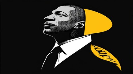 Black and white portrait with yellow accent
