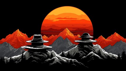 Mountains with surreal red hats
