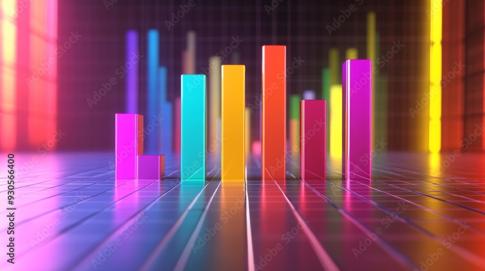 Aufkleber a vibrant 3d bar graph with colorful bars rising from a grid background, representing financial grow