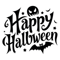 Happy Halloween typography horror text Design with bats, spiders, and pumpkin