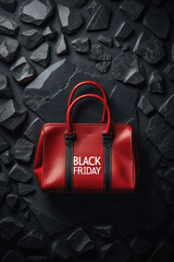 Black Friday Sale background creative promotion composition with red bag, copy space for text.