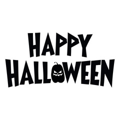 Happy Halloween typography horror text Design with bats, spiders, and pumpkin