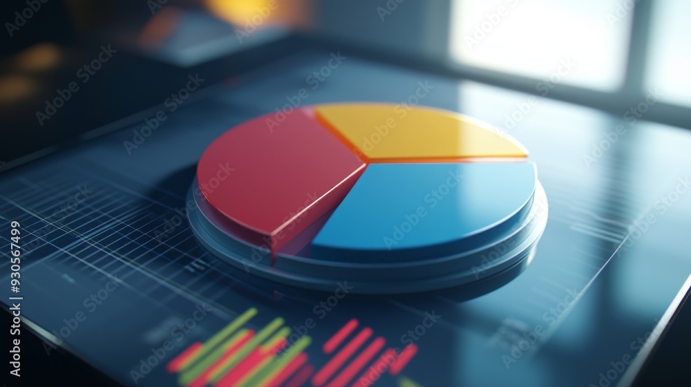 Leinwandbilder close-up of a 3d pie chart with a portion pulled out to emphasize a specific segment, showcasing det