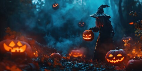 Fototapeta premium Witch in a Spooky Halloween Forest created by ai
