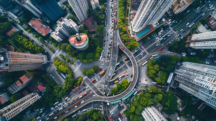 Fototapeta premium Aerial View of a City Intersection with Traffic and Buildings