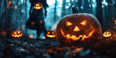 Fototapeta premium Witch in a Spooky Halloween Forest created by ai