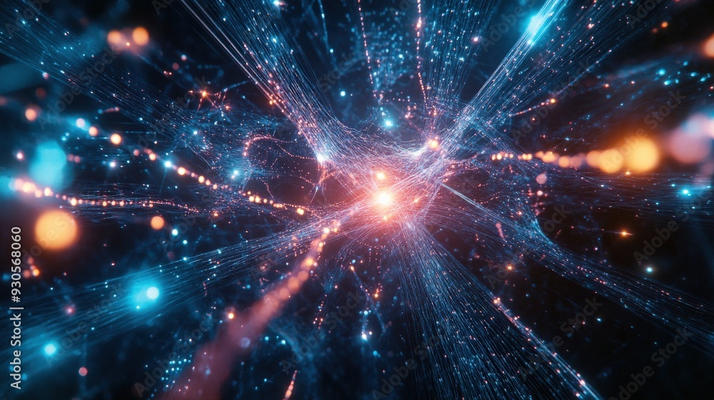Aufkleber energy flows throughout a quantum network link, highlighting connections between nodes in a vibrant 