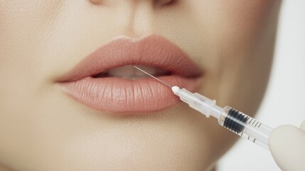 Precision in Progress: Overhead View of Lip Injection Procedure with Relaxed Patient Expression in Minimalistic Setting