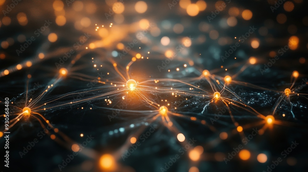 Poster the visualization showcases interconnected nodes glowing with light, representing a quantum network'
