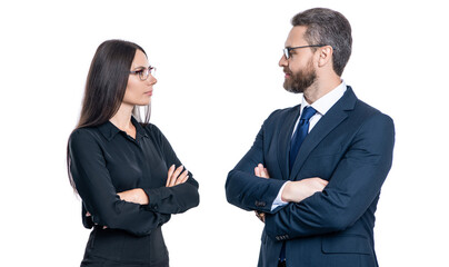 two colleagues in office. businesspeople with coworker. business leadership and success. leader representing leadership. successful businesspeople. business leader isolated on white. business edge