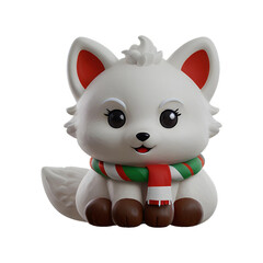 A chibi 3D Snow Fox with a large head, big eyes, and white fur, wearing a Christmas-themed scarf. The background is transparent, making it perfect for Christmas-themed projects.
