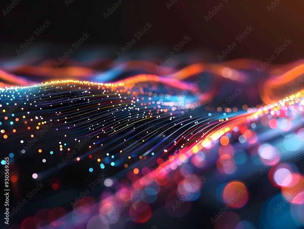 Poster vibrant quantum data stream mesmerizing visualization of futuristic digital concepts
