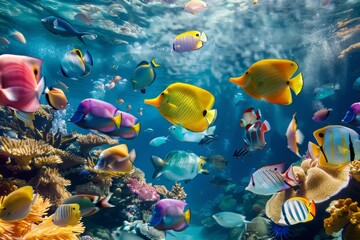 Diving with fish in the ocean
