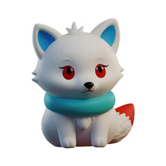 A chibi 3D Snow Fox with a large head, big eyes, and white fur, wearing a Christmas-themed scarf. The background is transparent, making it perfect for Christmas-themed projects.