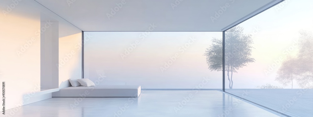 Aufkleber smooth architectural white interior featuring a color gradient in a minimalist house with large wind