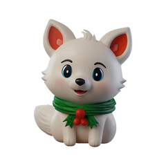 A chibi 3D Snow Fox with a large head, big eyes, and white fur, wearing a Christmas-themed scarf. The background is transparent, making it perfect for Christmas-themed projects.