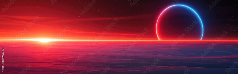 Poster sunrise on neptune a conceptual space illustration featuring a 3d cartoon rendering that emulates th