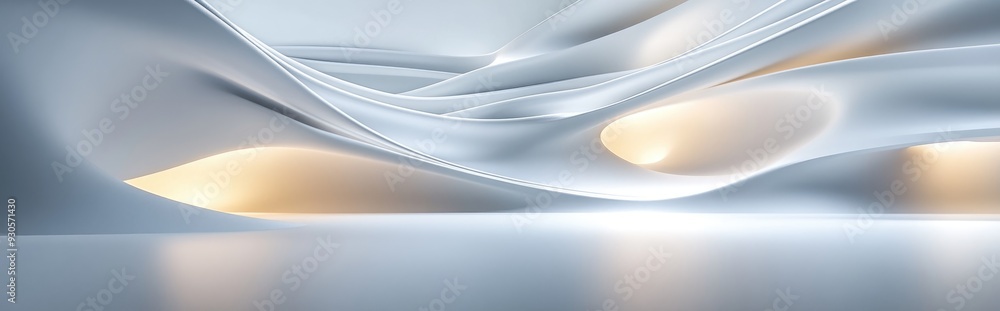 Aufkleber Smooth white abstract architectural background with nighttime illumination 3D rendering and illustration