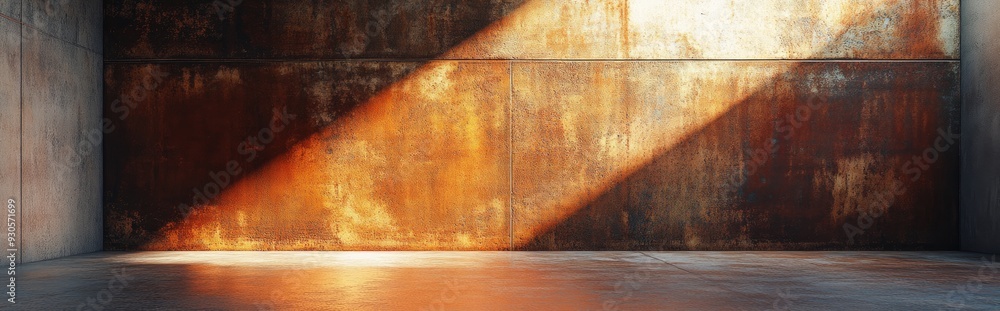 Poster smooth empty abstract interior featuring rusted metal sheets 3d rendering and illustration of an arc