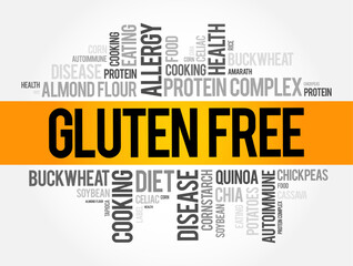 Gluten Free - excludes any foods that contain gluten, word cloud concept background