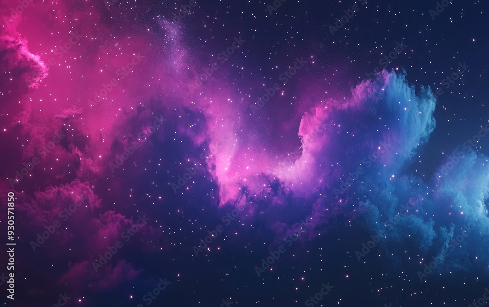 Poster space background featuring a realistic nebula and shining stars depicted in 3d cartoon rendering col
