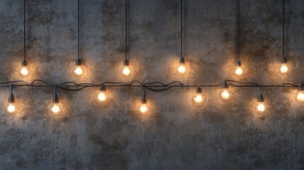 2025 sign industrial lightbulbs on concrete wall. HAPPY NEW YEAR 2025 background