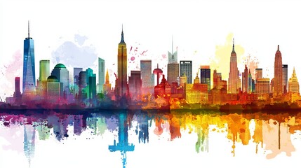 Fototapeta premium A vibrant collection of skyline designs showcasing famous landmarks, perfect for World Tourism Day. These illustrations capture the essence of global travel with colorful depictions of iconic landmark