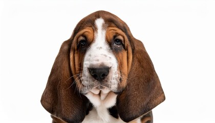 バセット・ハウンドの子犬のポートレート（Basset Hound puppy portrait on white background）
