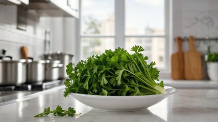 Fototapeta premium single raw parsley prepared for ingredient isolated in a kitchen background