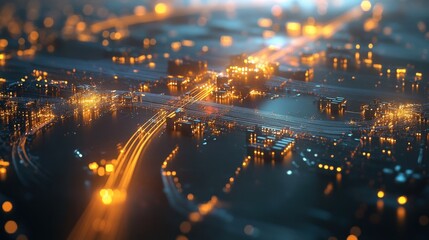 Fototapeta premium An advanced AGI system efficiently manages intricate data flows in a vibrant, illuminated digital environment