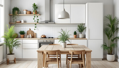 Modern Minimalist Kitchen with Wooden Table and Chairs