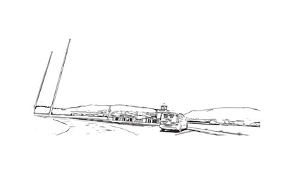 Print Building view with landmark of   Stanley is the capital in Falkland. Hand drawn sketch illustration in vector.