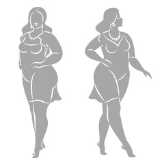 Collection. Silhouette figure of a slender woman. The girl is standing. The girl is full of beauty and sexuality. Girl is overweight vector illustration set