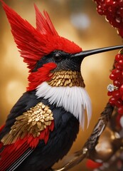 red cardinal bird "Gemstone Majesty: The Ornate Hummingbird of Precious Stones"