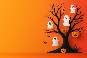 Halloween movie night announcement with spooky ghosts, flat design illustration
